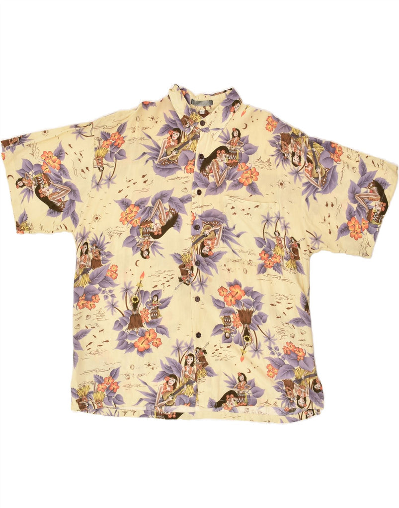 VINTAGE Mens Hawaiian Short Sleeve Shirt Large Beige Floral Rayon | Vintage Vintage | Thrift | Second-Hand Vintage | Used Clothing | Messina Hembry 