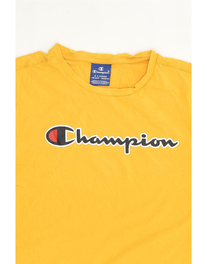 CHAMPION Boys Graphic T-Shirt Top 13-14 Years XL Yellow | Vintage Champion | Thrift | Second-Hand Champion | Used Clothing | Messina Hembry 