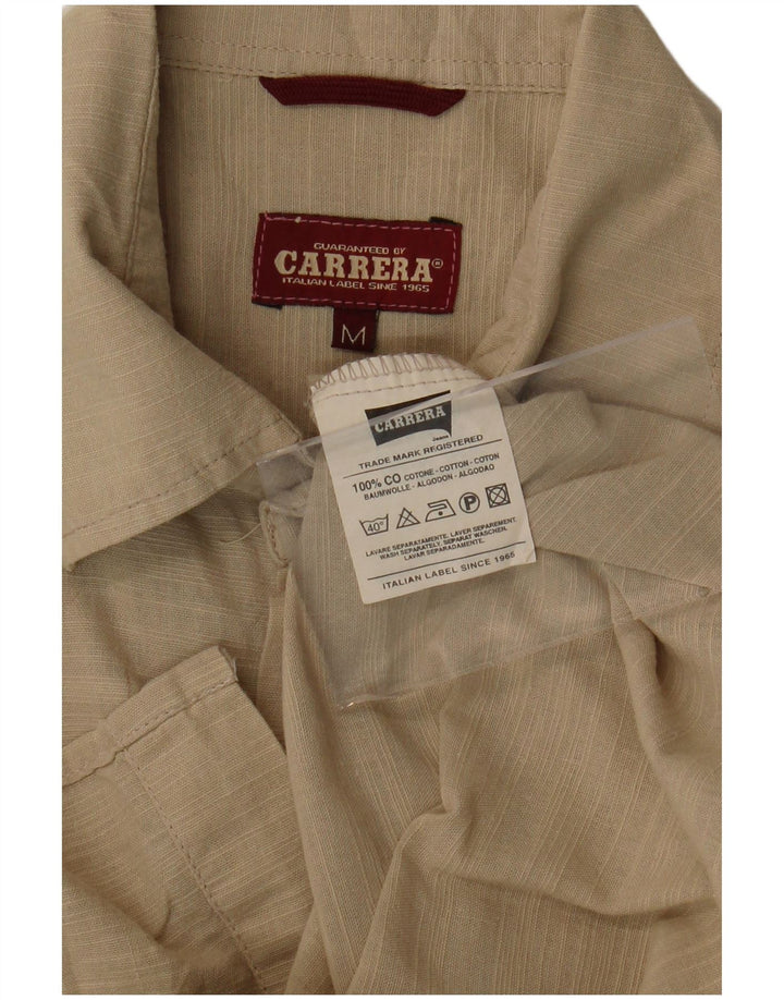 CARRERA Mens Short Sleeve Shirt Medium Beige Pinstripe Cotton
