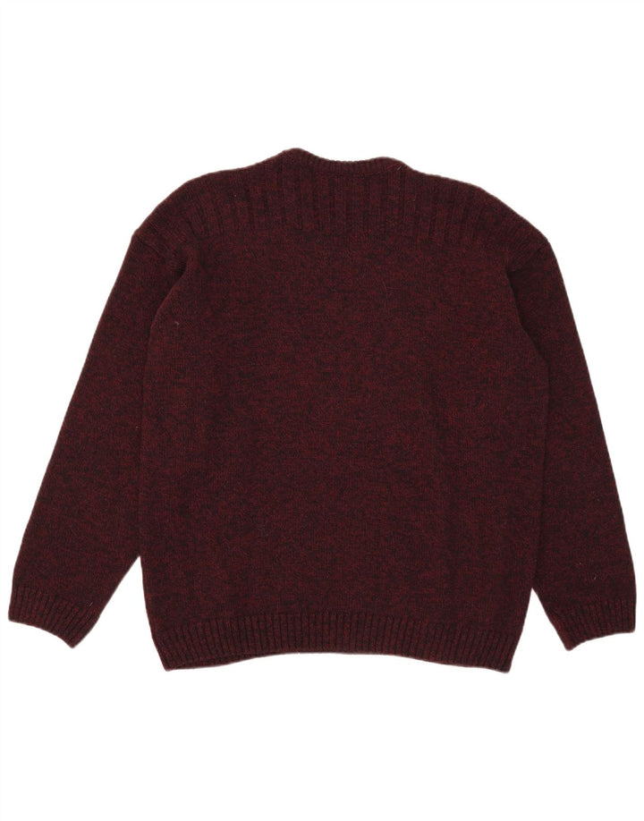 Lacoste Mens V-Neck Jumper Sweater Size 7 2XL Burgundy Wool