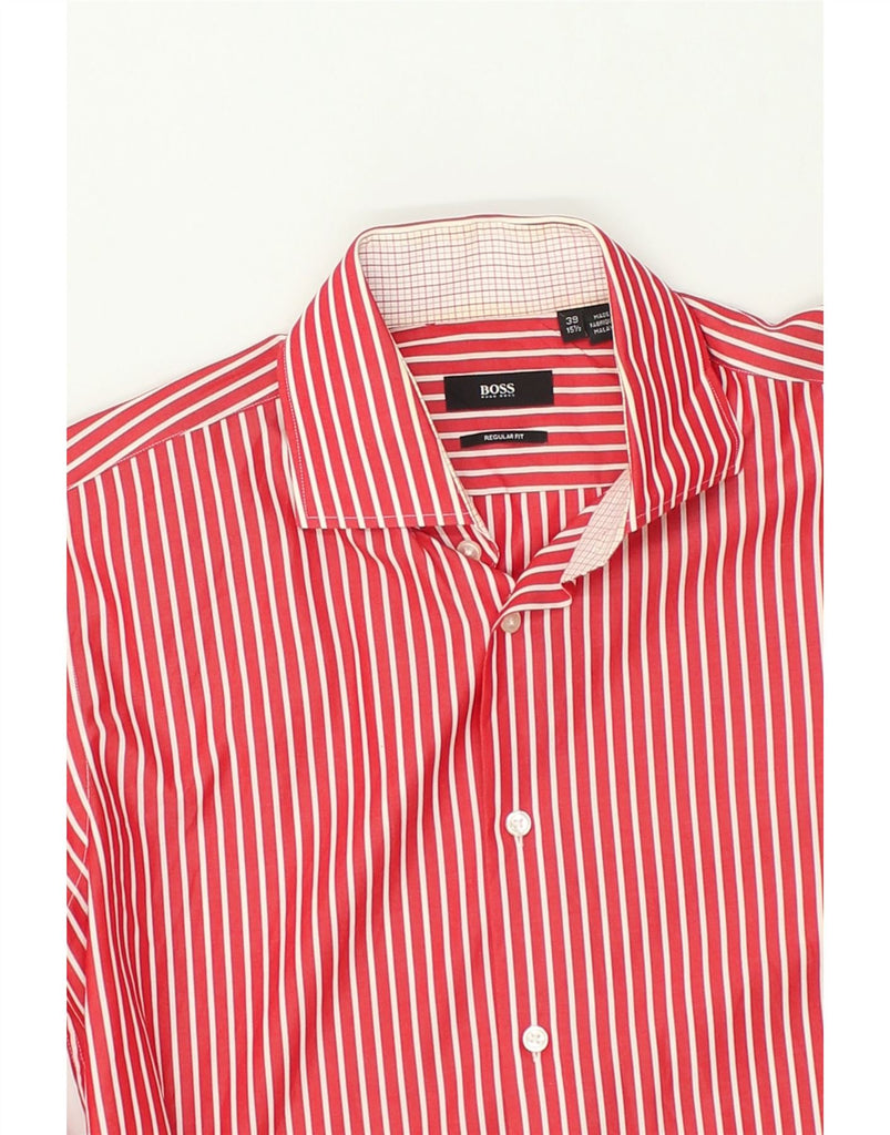 HUGO BOSS Mens Regular Fit Shirt Size 39 15 1/2 Medium Red Cotton | Vintage Hugo Boss | Thrift | Second-Hand Hugo Boss | Used Clothing | Messina Hembry 