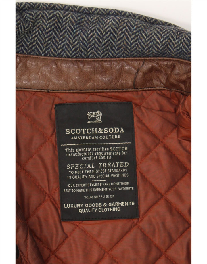 SCOTCH & SODA Mens Bomber Jacket UK 38 Medium Navy Blue Herringbone Wool Vintage Scotch & Soda and Second-Hand Scotch & Soda from Messina Hembry 