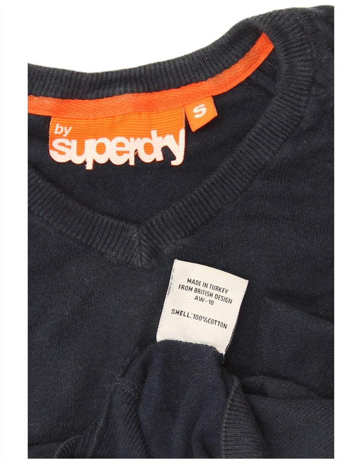 Superdry Mens V-Neck Jumper Sweater Small Navy Blue Cotton