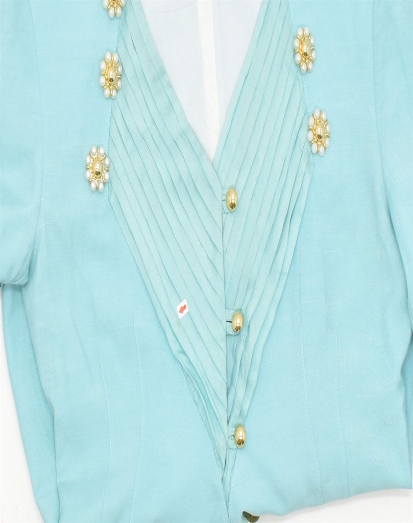 VINTAGE Womens Blazer Jacket UK 12 Medium Turquoise Cotton | Vintage | Thrift | Second-Hand | Used Clothing | Messina Hembry 