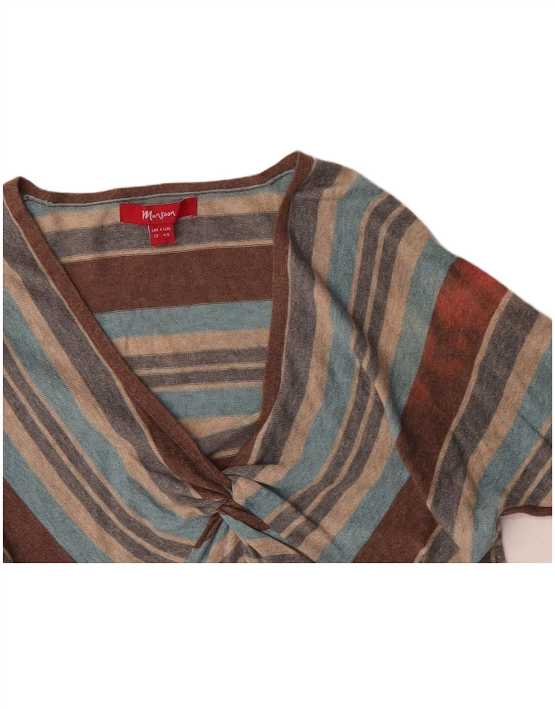 MONSOON Womens V-Neck Jumper Sweater UK 12 Medium Multicoloured Striped