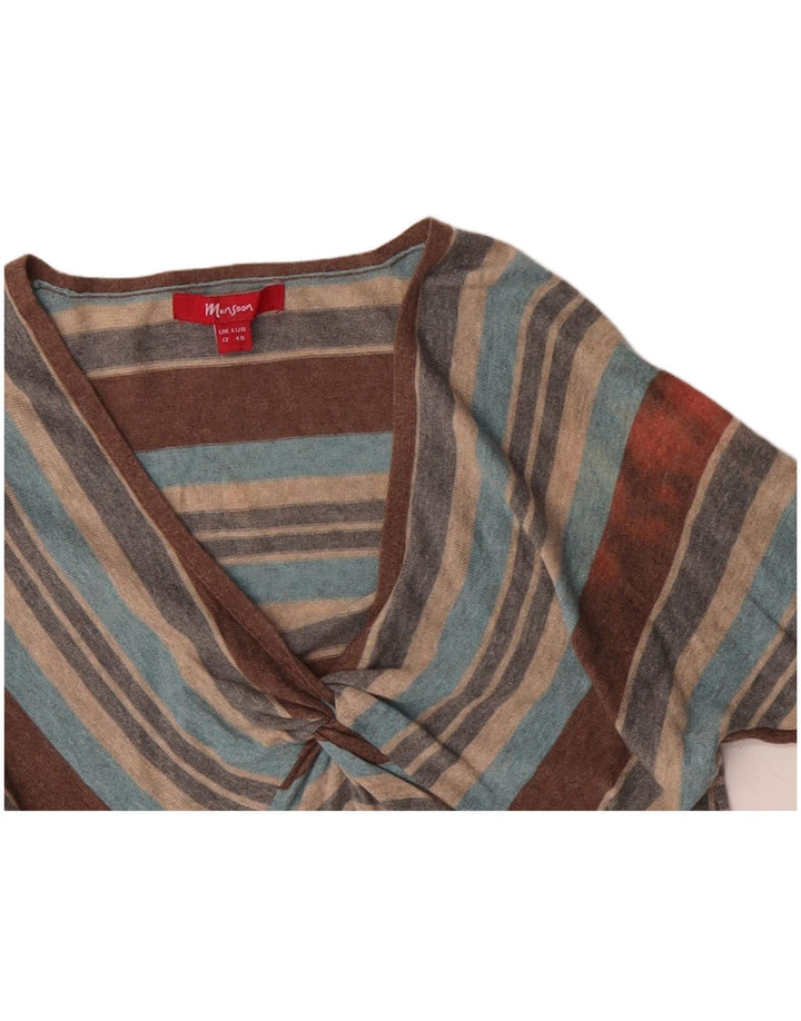 MONSOON Womens V-Neck Jumper Sweater UK 12 Medium Multicoloured Striped