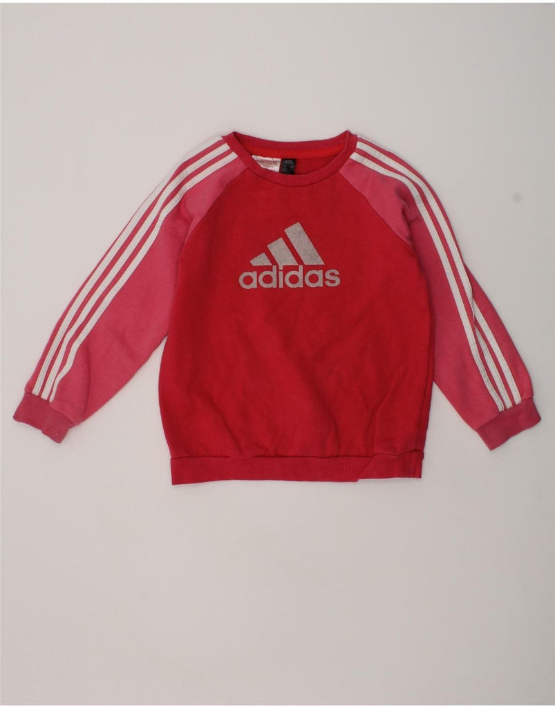 ADIDAS Girls Graphic Sweatshirt Jumper 3-4 Years Red Cotton | Vintage Adidas | Thrift | Second-Hand Adidas | Used Clothing | Messina Hembry 