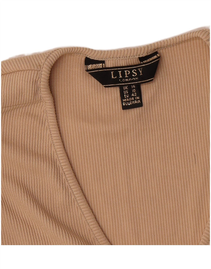 Lipsy Womens Top Long Sleeve UK 14 Medium Beige Polyester