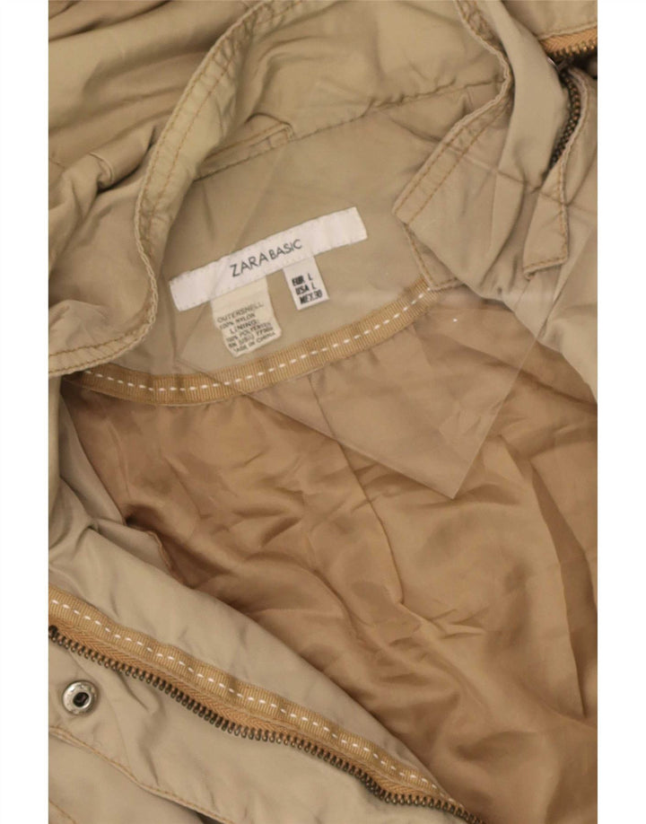 Zara Womens Hooded Windbreaker Jacket UK 16 Large Beige Nylon