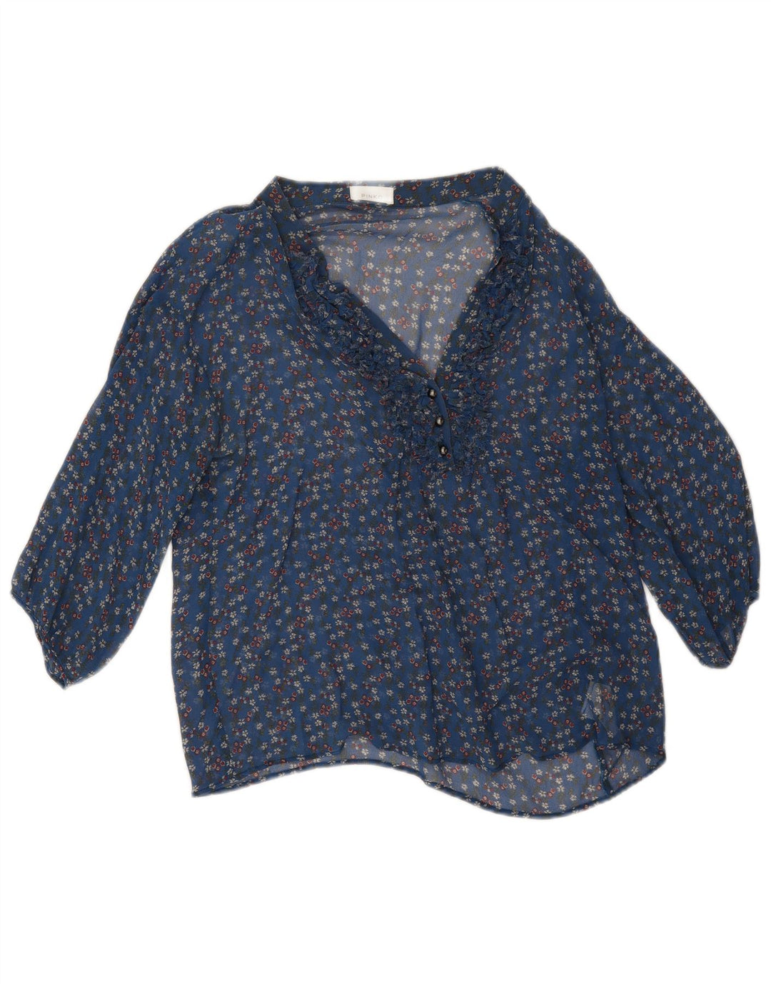 Pinko Womens See Through 3/4 Sleeve Blouse Top UK 12 Medium Blue Floral
