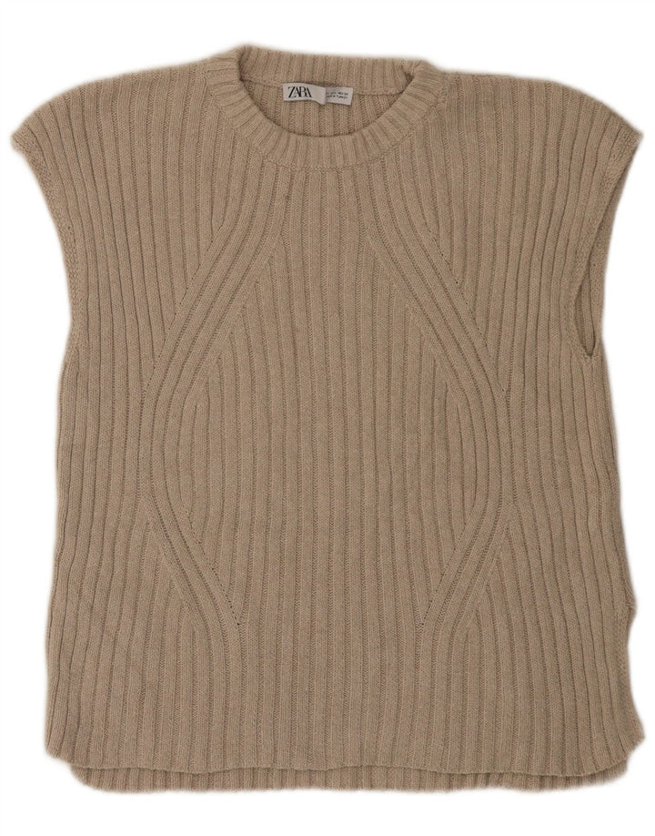 Zara Womens Vest Tank Top UK 16 Large Beige Polyester