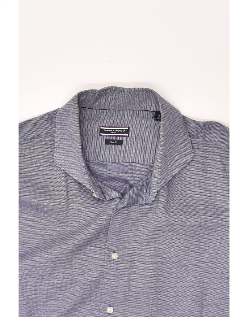 TOMMY HILFIGER Mens Tailored Slim Fit Shirt Size 18 1/2 46 2XL Blue Cotton | Vintage Tommy Hilfiger | Thrift | Second-Hand Tommy Hilfiger | Used Clothing | Messina Hembry 