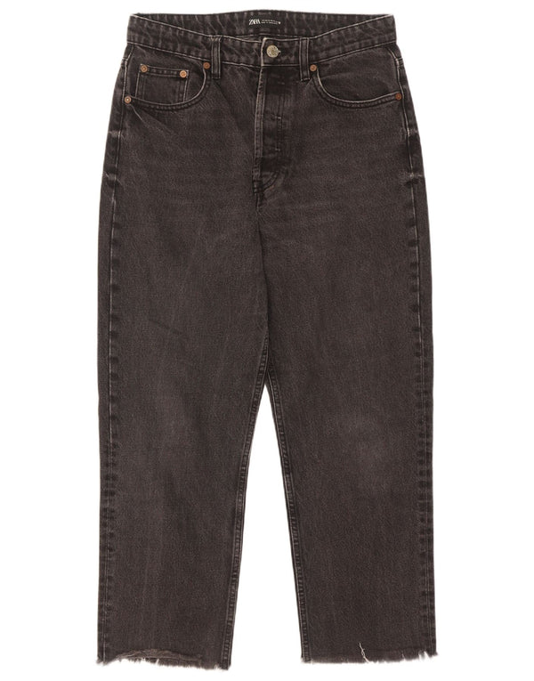 Zara Womens Crop High Waist Tapered Jeans EU 42 Large W32 L26 Black Cotton