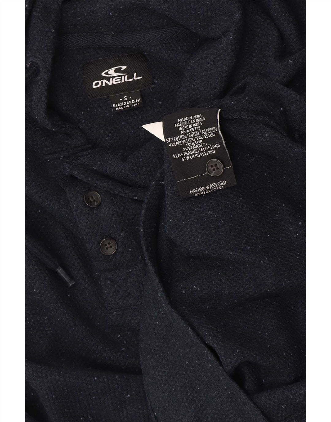 O'Neill Mens Button Neck Hoodie Jumper Small Navy Blue Cotton