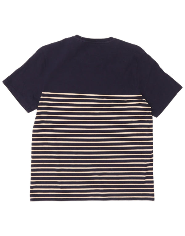 Lyle & Scott Mens T-Shirt Top Large Navy Blue Striped Cotton