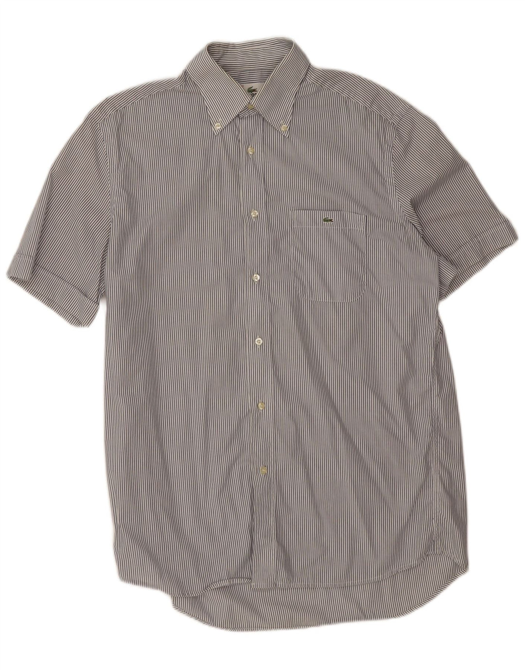 Lacoste Mens Short Sleeve Shirt Size 41 Large Grey Pinstripe Cotton