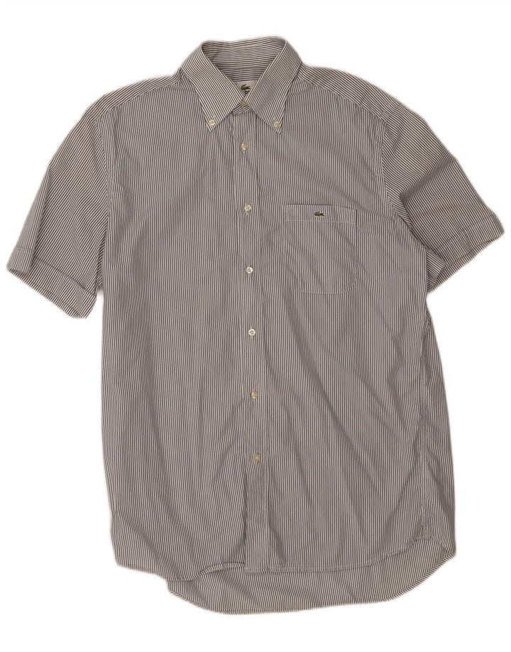 Lacoste Mens Short Sleeve Shirt Size 41 Large Grey Pinstripe Cotton