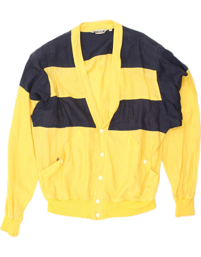 PANCALDI & B Mens Bomber Jacket UK 40 Large Yellow Colourblock Linen | Vintage Pancaldi & B | Thrift | Second-Hand Pancaldi & B | Used Clothing | Messina Hembry 