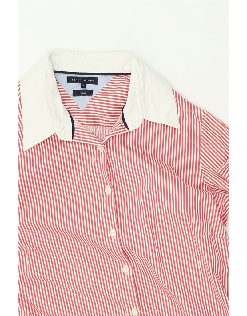 TOMMY HILFIGER Womens Stretch Shirt US 8 Medium Red Pinstripe | Vintage Tommy Hilfiger | Thrift | Second-Hand Tommy Hilfiger | Used Clothing | Messina Hembry 