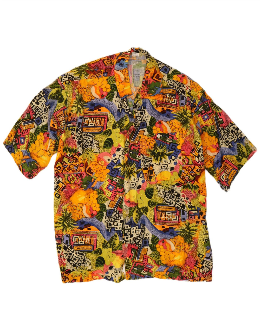 Vintage Mens Short Sleeve Shirt Medium Multicoloured Floral Tropical
