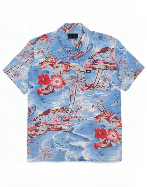 Gas Mens Hawaiian Short Sleeve Shirt Small Blue Floral
