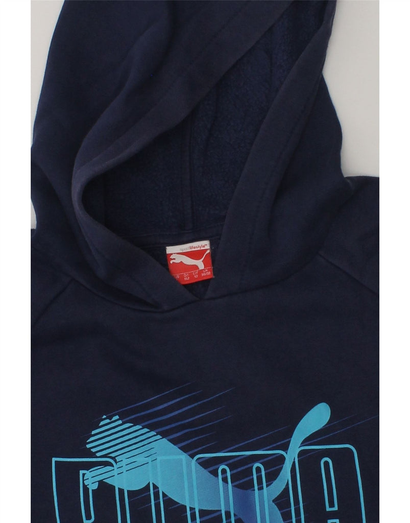 PUMA Boys Graphic Hoodie Jumper 11-12 Years  Navy Blue Cotton | Vintage Puma | Thrift | Second-Hand Puma | Used Clothing | Messina Hembry 