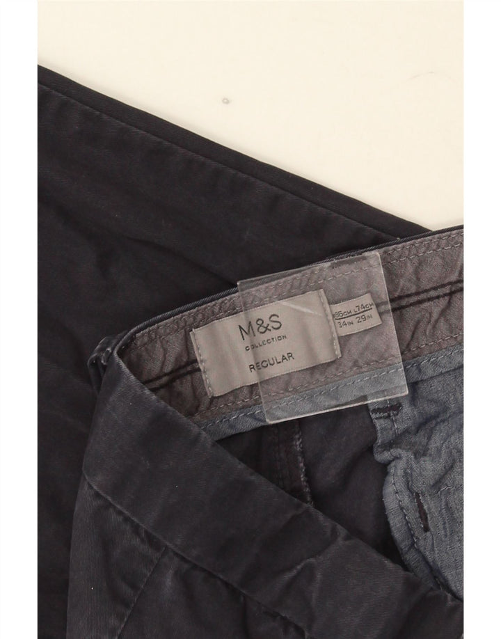 Marks & Spencer Mens Regular Chino Trousers W34 L29 Navy Blue Cotton