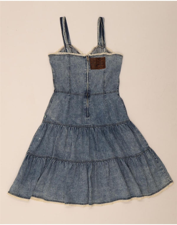 Vintage Womens Sleeveless Denim Dress IT 46 Large Blue Cotton