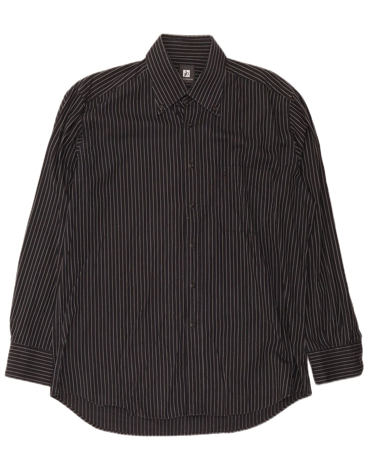 Roccobarocco Mens Shirt Size 17 43 XL Black Striped Cotton