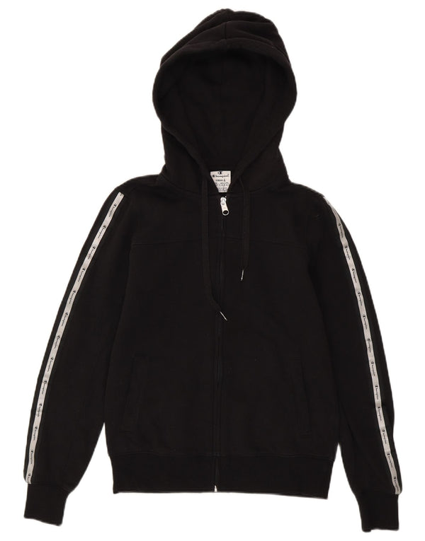 Champion Womens Graphic Zip Hoodie Sweater UK 10 Small Black Cotton