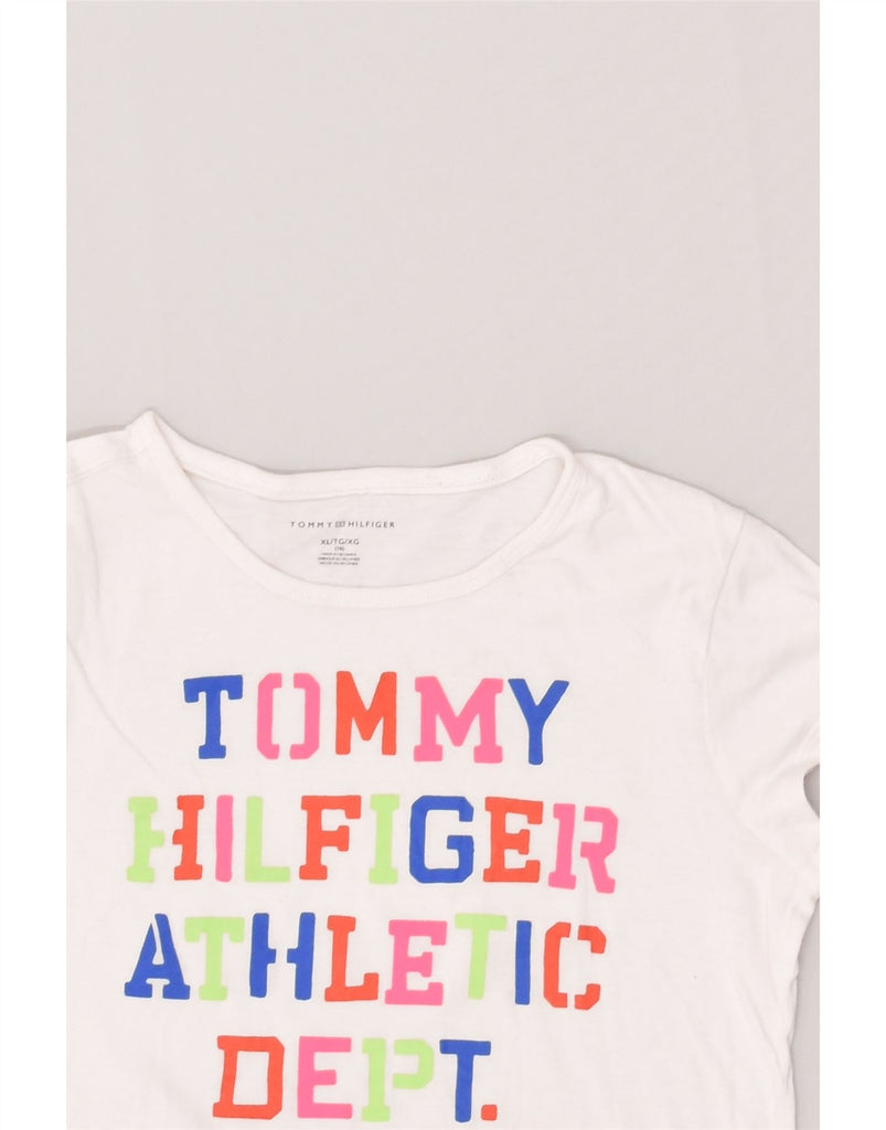 TOMMY HILFIGER Girls Graphic T-Shirt Top 15-16 Years XL  White Cotton | Vintage Tommy Hilfiger | Thrift | Second-Hand Tommy Hilfiger | Used Clothing | Messina Hembry 