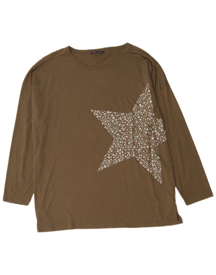 Marks & Spencer Womens Oversized Graphic Top Long Sleeve UK 18 XL Khaki