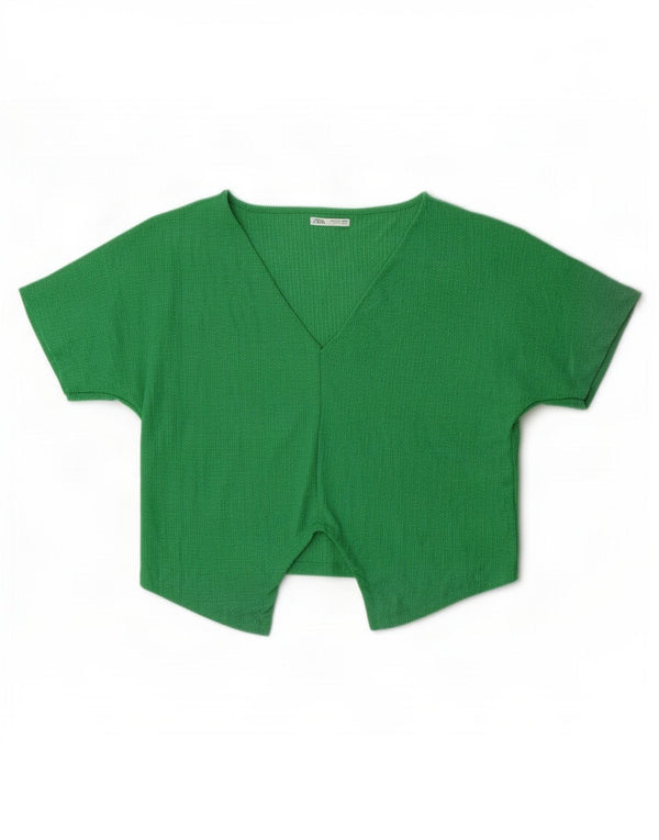 Zara Womens Crop Blouse Top UK 16 Large Green Polyester