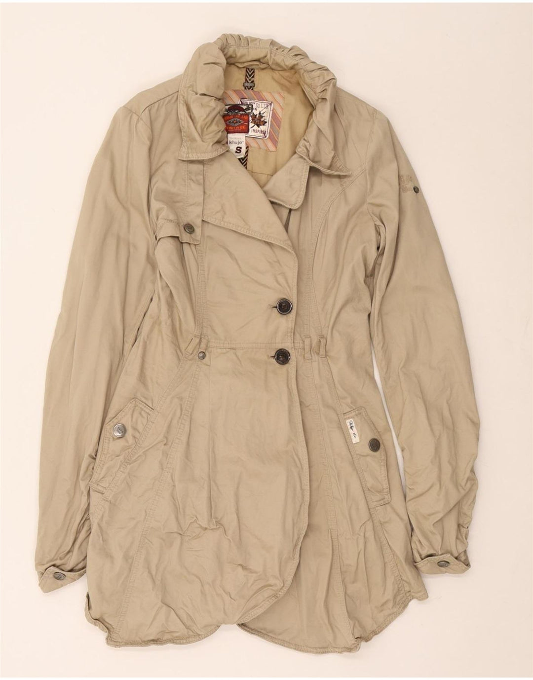 KHUJO Womens Trench Coat UK 10 Small Beige Cotton