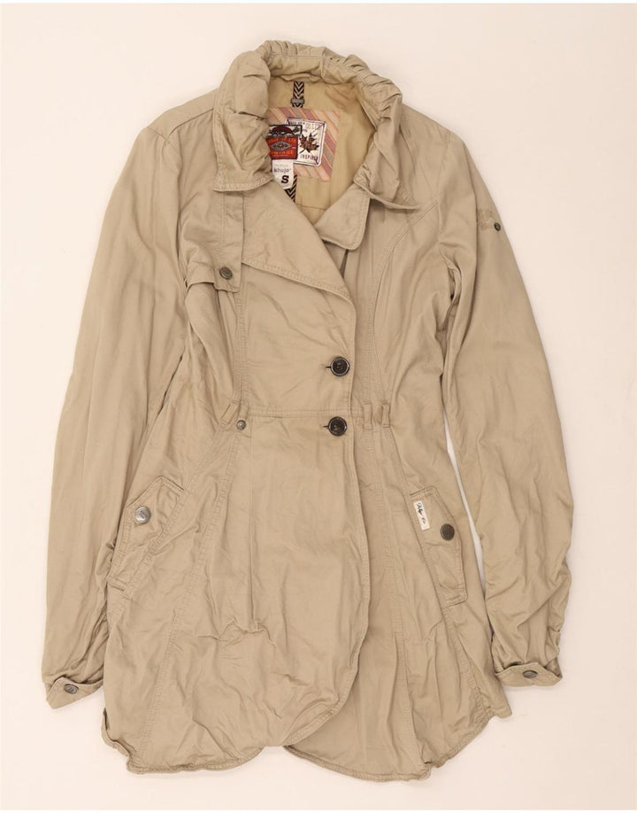 KHUJO Womens Trench Coat UK 10 Small Beige Cotton