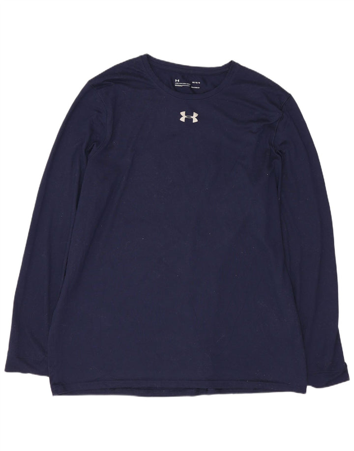 UNDER ARMOUR Mens Top Long Sleeve Large Navy Blue Polyester