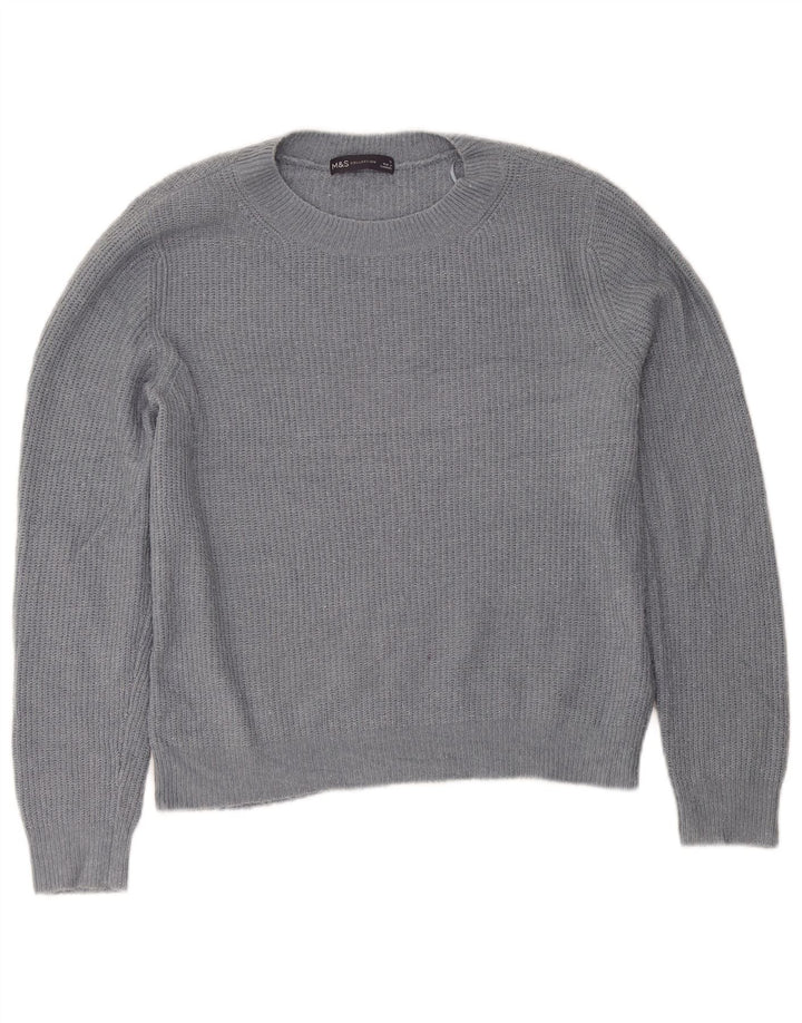 Marks & Spencer Womens Crew Neck Jumper Sweater UK 12 Medium Grey Acrylic