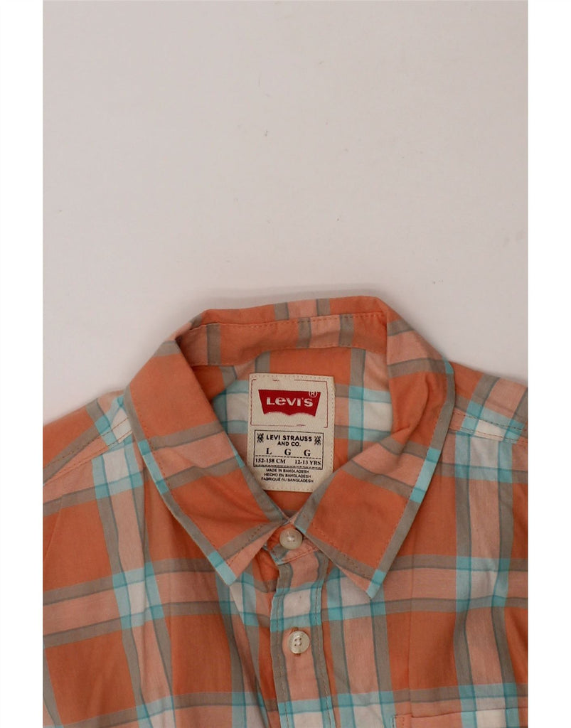 LEVI'S Boys Short Sleeve Shirt 12-13 Years Large Orange Check Cotton Vintage Levi's and Second-Hand Levi's from Messina Hembry 