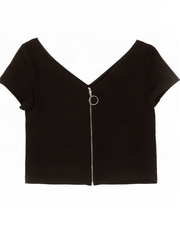Zara Womens Crop Top UK 14 Large Black Polyester