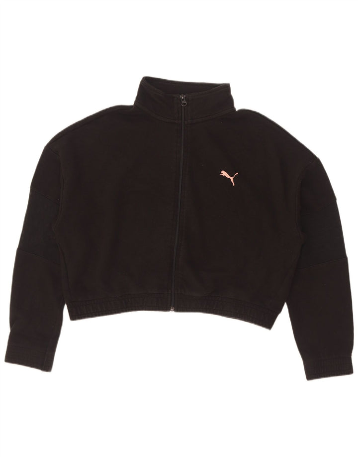 Puma Womens Crop Oversized Tracksuit Top Jacket UK 10 Small Black Cotton