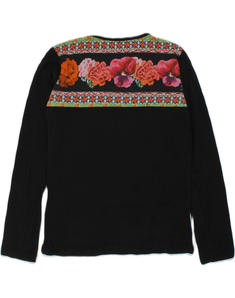 DESIGUAL Girls Graphic Top Long Sleeve 9-10 Years Black Floral Viscose | Vintage Desigual | Thrift | Second-Hand Desigual | Used Clothing | Messina Hembry 