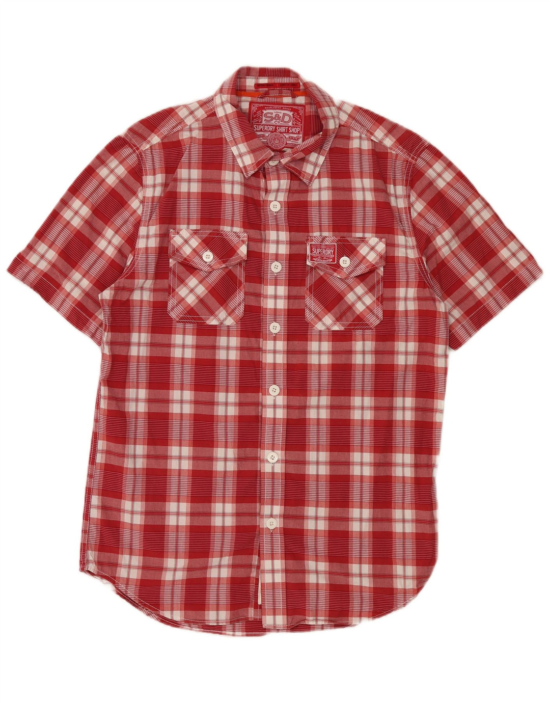 SUPERDRY Mens Short Sleeve Shirt Large Red Check Cotton