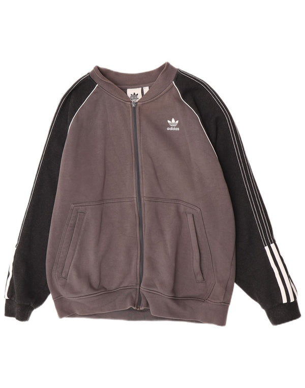 Adidas Mens Tracksuit Top Jacket Large Grey Colourblock Cotton