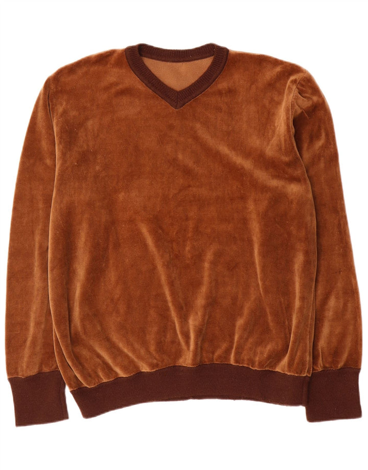 Vintage Mens Velour Sweatshirt Jumper Large Brown