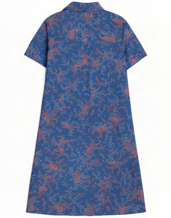 Vintage Womens Short Sleeves Shirt Dress UK 12 Medium Navy Blue Paisley