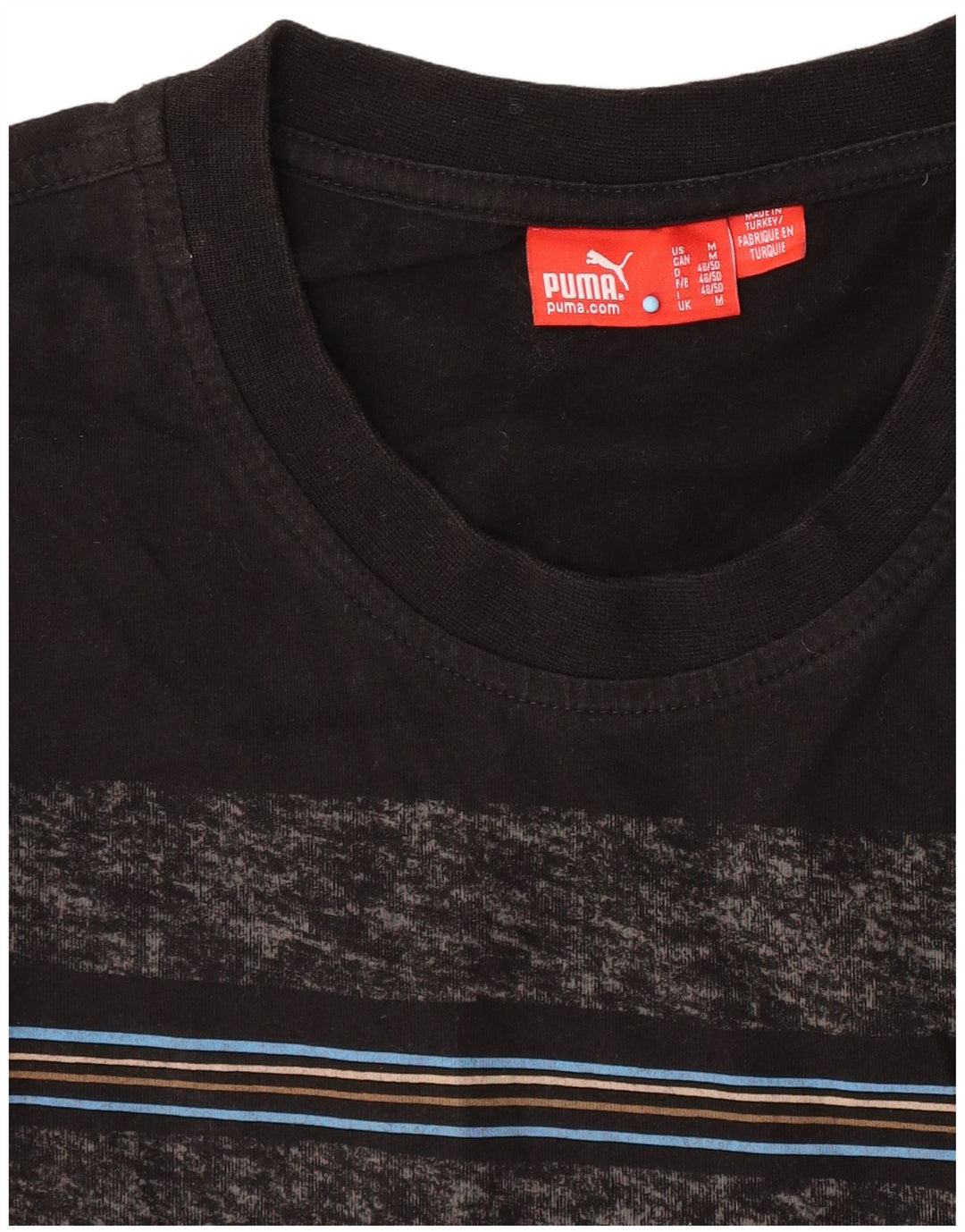 Puma Mens T-Shirt Top Medium Black Striped