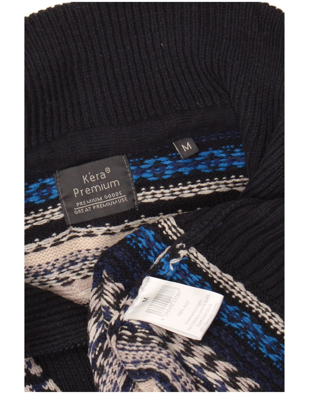 VINTAGE Mens Zip Neck Jumper Sweater Medium Multicoloured Striped Acrylic