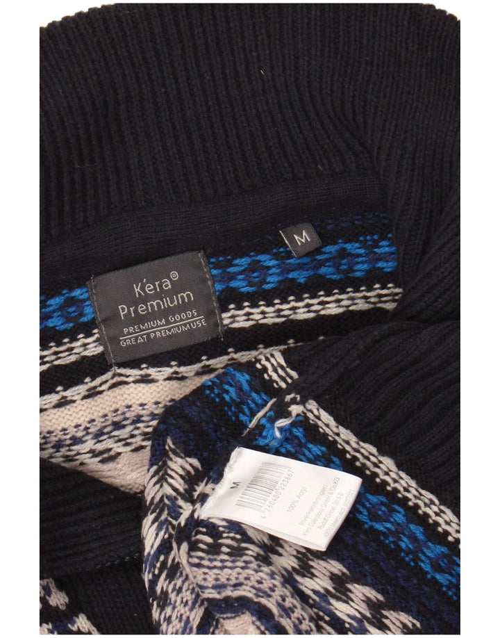 VINTAGE Mens Zip Neck Jumper Sweater Medium Multicoloured Striped Acrylic