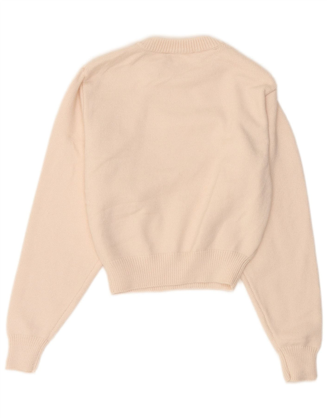 Vintage Womens Crop Crew Neck Jumper Sweater UK 14 Medium Off White