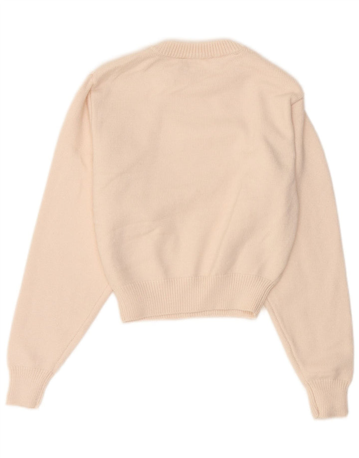Vintage Womens Crop Crew Neck Jumper Sweater UK 14 Medium Off White